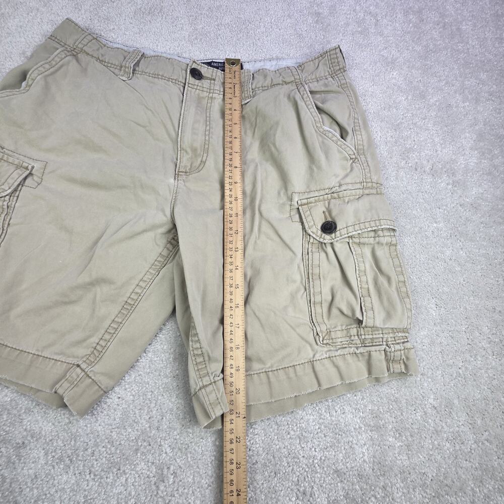 American Eagle Men's Cargo Shorts Khaki Size 36x9 Y2k Style Distressed - Picture 10 of 12